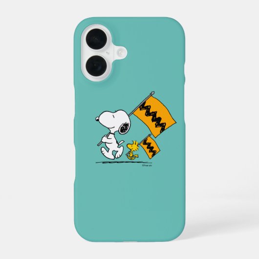 Erdnüsse | Snoopy- und Holzflaggen iPhone 16 Hülle (Rückseite)