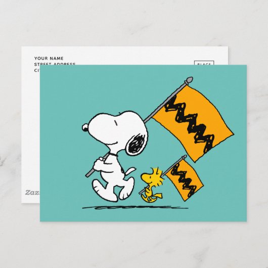 Erdnüsse | Snoopy- und Holzflaggen Postkarte (Vorne/Hinten)