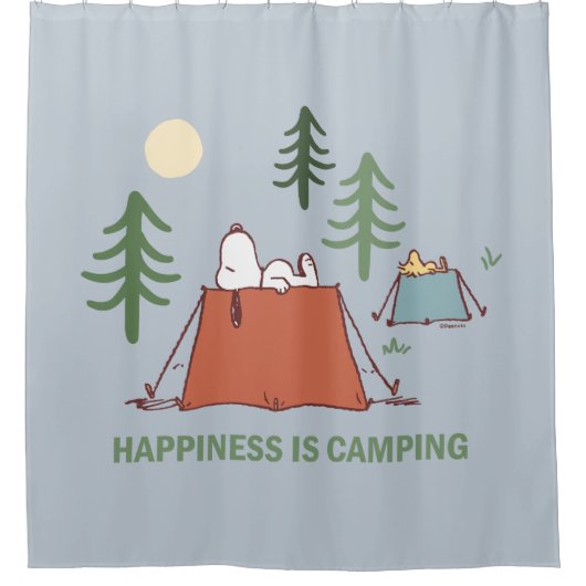 Erdnüsse | Snoopy und Holzpitching-Zelte Duschvorhang (Vorderseite)