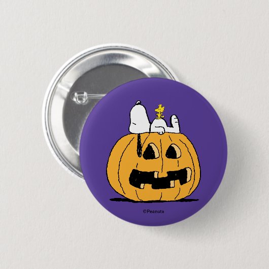 Erdnüsse | Snoopy und Jack-O-Lantern aus Holz Button (Vorne & Hinten)