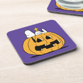 Erdnüsse | Snoopy und Jack-O-Lantern aus Holz Getränkeuntersetzer (Linke Seite)