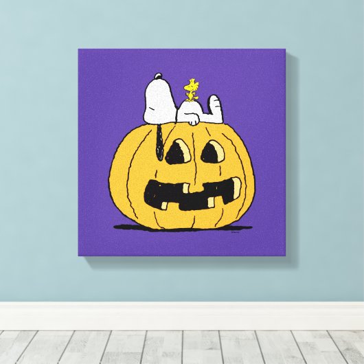 Erdnüsse | Snoopy und Jack-O-Lantern aus Holz Leinwanddruck (Insitu (Holzboden))