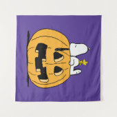 Erdnüsse | Snoopy und Jack-O-Lantern aus Holz Wandteppich (Vorderseite (Horizontal))