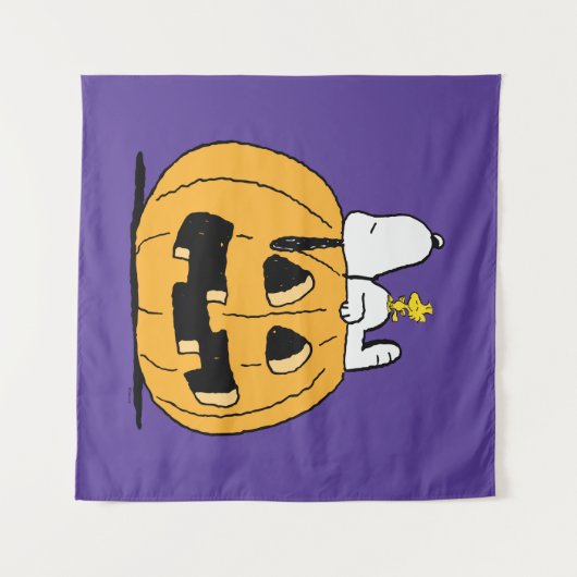 Erdnüsse | Snoopy und Jack-O-Lantern aus Holz Wandteppich (Vorderseite (Horizontal))