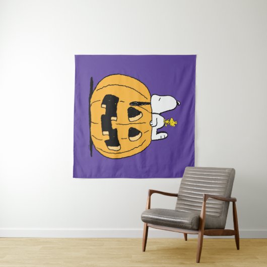 Erdnüsse | Snoopy und Jack-O-Lantern aus Holz Wandteppich (Beispiel (Horizontal))