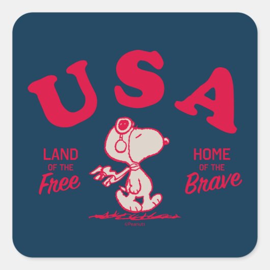 Erdnüsse | Snoopy USA Land of the Free Quadratischer Aufkleber (Vorderseite)