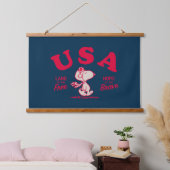 Erdnüsse | Snoopy USA Land of the Free Wandteppich Mit Holzrahmen (Schlafzimmer)