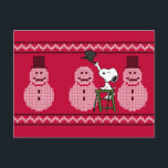 Erdnüsse | Snoopy Weihnachten Pullover Snowman Postkarte<br><div class="desc">Feiern Sie die Ferien und Ihre Liebe der Erdnüsse mit diesem Ugly Weihnachtspulli-Design mit Snoopy und einer Reihe von Schneemännern.</div>
