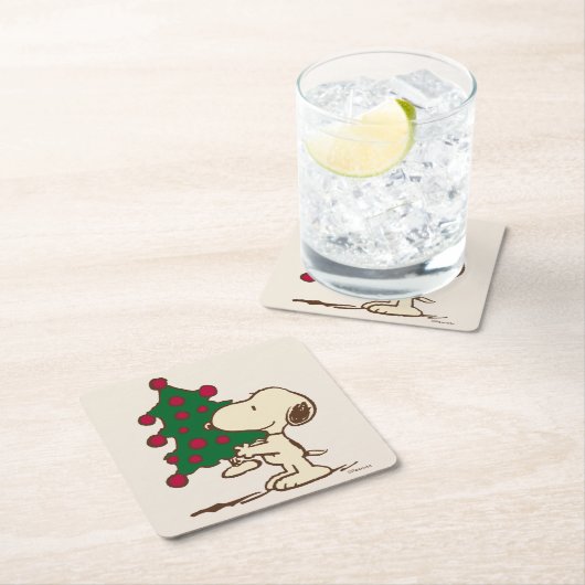 Erdnüsse | Snoopy Weihnachtsbaum Rechteckiger Pappuntersetzer (Vor Ort)