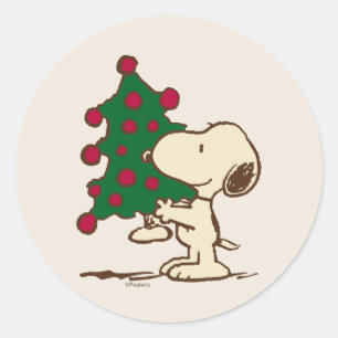 Erdnüsse   Snoopy Weihnachtsbaum Runder Aufkleber