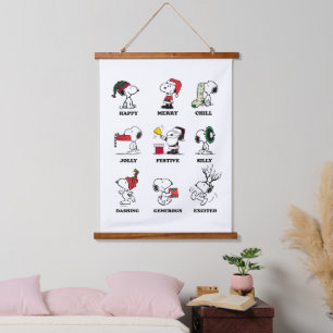 Erdnüsse   Snoopy Weihnachtsfeiertage Moods Wandteppich Mit Holzrahmen