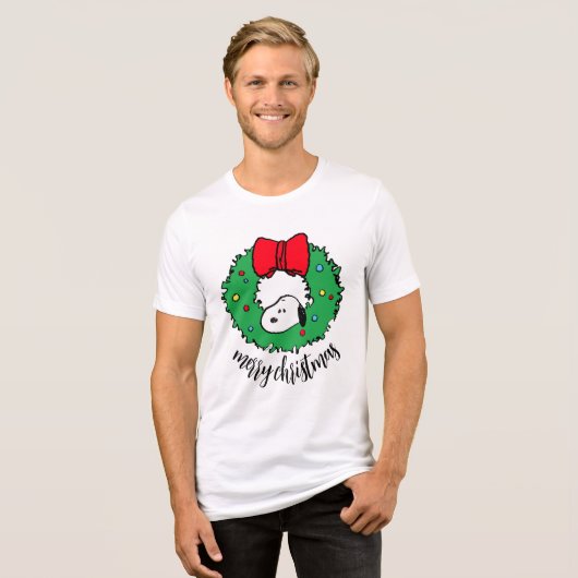 Erdnüsse | Snoopy Weihnachtskranz & Bow Tri-Blend Shirt (Vorderseite voll)