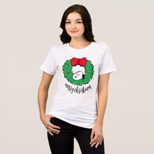 Erdnüsse | Snoopy Weihnachtskranz & Bow Tri-Blend Shirt (Vorderseite voll)