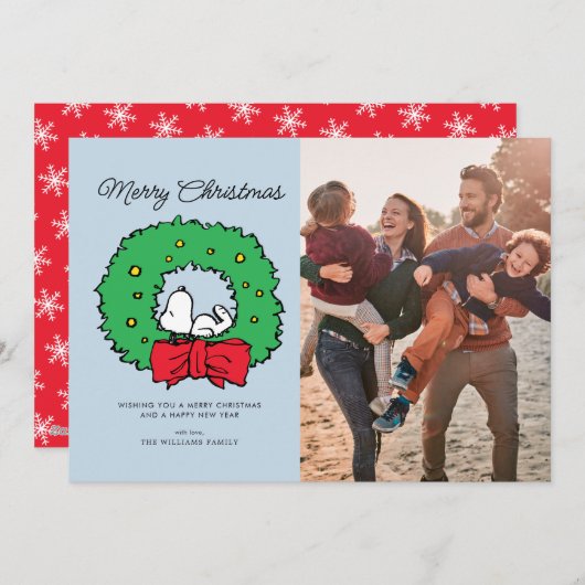 Erdnüsse | Snoopy Weihnachtskranz Feiertagskarte (Vorne/Hinten)