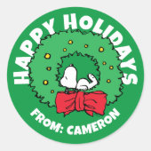 Erdnüsse | Snoopy Weihnachtskranz Runder Aufkleber (Vorderseite)