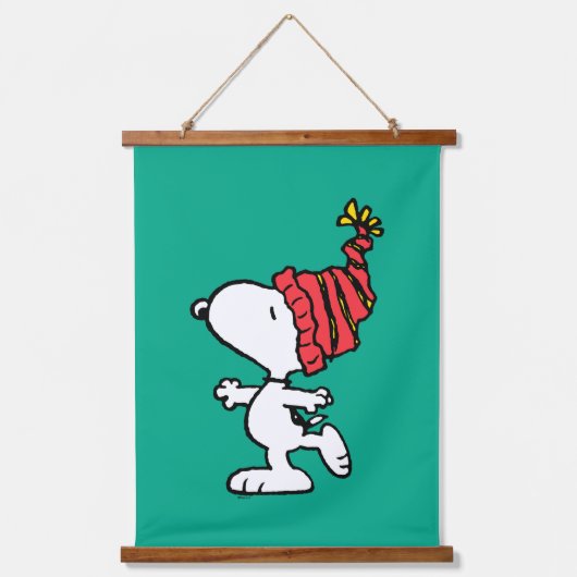 Erdnüsse | Snoopy Winter Beanie Cap Wandteppich Mit Holzrahmen (Vorderseite)