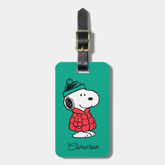 Erdnüsse | Snoopy Winter Coat & Hat Gepäckanhänger (Vorderseite vertikal)