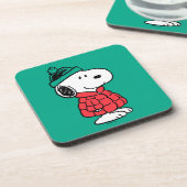 Erdnüsse | Snoopy Winter Coat & Hat Getränkeuntersetzer (Linke Seite)