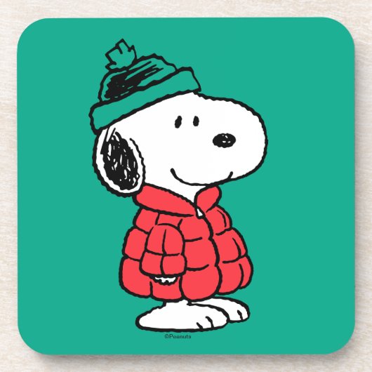 Erdnüsse | Snoopy Winter Coat & Hat Getränkeuntersetzer (Vorderseite)