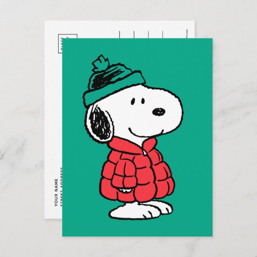 Erdnüsse | Snoopy Winter Coat & Hat Postkarte (Vorne/Hinten)