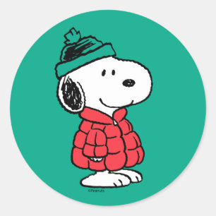 Erdnüsse   Snoopy Winter Coat & Hat Runder Aufkleber