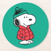 Erdnüsse | Snoopy Winter Coat & Hat Runder Pappuntersetzer (Vorderseite)