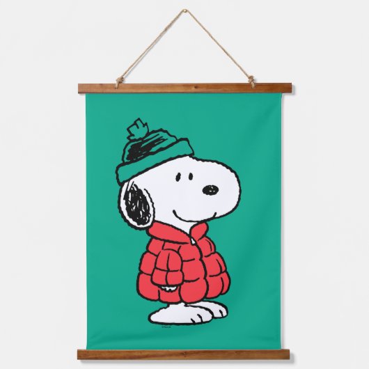 Erdnüsse | Snoopy Winter Coat & Hat Wandteppich Mit Holzrahmen (Vorderseite)