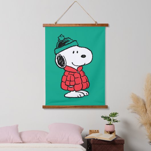 Erdnüsse | Snoopy Winter Coat & Hat Wandteppich Mit Holzrahmen (Schlafzimmer)