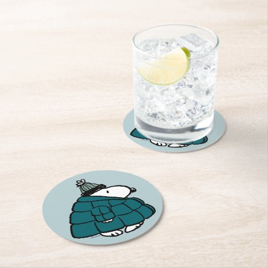 Erdnüsse | Snoopy Winter Puffer Jacket Runder Pappuntersetzer (Vor Ort)