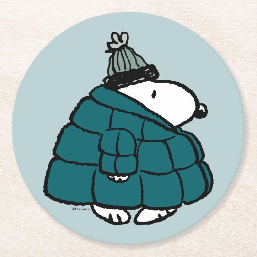Erdnüsse | Snoopy Winter Puffer Jacket Runder Pappuntersetzer (Vorderseite)
