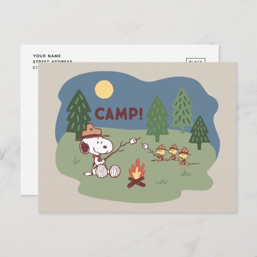 Erdnüsse | Snoopy & Woodstock am Campfire Postkarte (Vorne/Hinten)