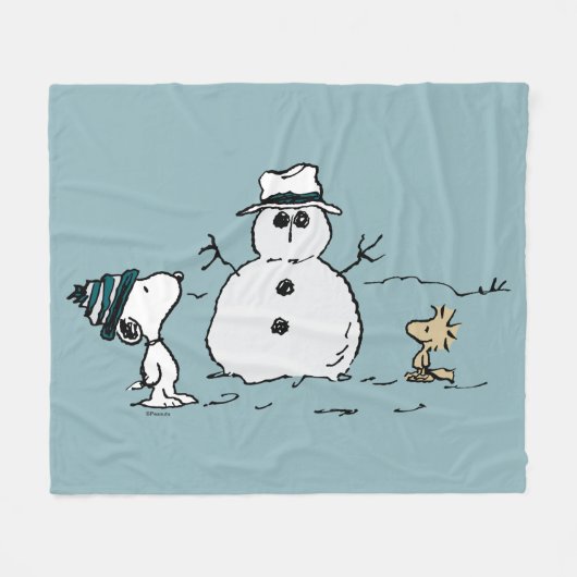 Erdnüsse | Snoopy & Woodstock Bau a Snowman Fleecedecke (Vorderseite (Horizontal))