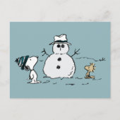 Erdnüsse | Snoopy & Woodstock Bau a Snowman Postkarte (Vorderseite)