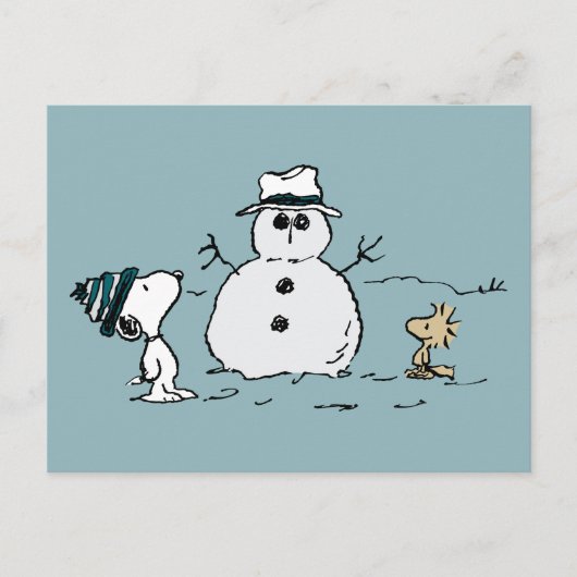 Erdnüsse | Snoopy & Woodstock Bau a Snowman Postkarte (Vorderseite)