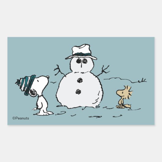Erdnüsse | Snoopy & Woodstock Bau a Snowman Rechteckiger Aufkleber (Vorderseite)