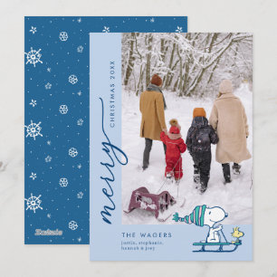 Erdnüsse Snoopy & Woodstock beim Schlittenfahren Feiertagskarte