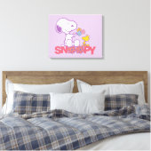 Erdnüsse | Snoopy & Woodstock-Blume Leinwanddruck (Insitu (Schlafzimmer))
