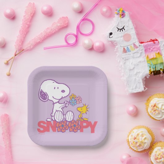 Erdnüsse | Snoopy & Woodstock-Blume Pappteller (Party)
