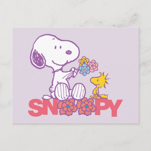 Erdnüsse | Snoopy & Woodstock-Blume Postkarte (Vorderseite)
