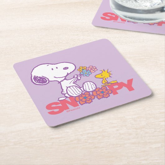 Erdnüsse | Snoopy & Woodstock-Blume Rechteckiger Pappuntersetzer (angewinkelt)