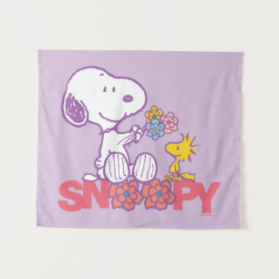 Erdnüsse   Snoopy & Woodstock-Blume Wandteppich