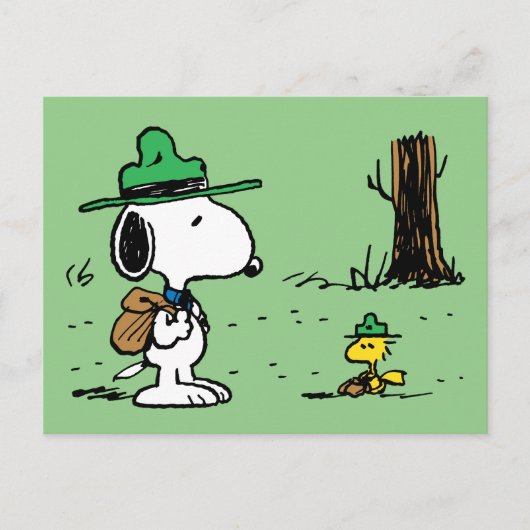 Erdnüsse | Snoopy & Woodstock Camping Postkarte (Vorderseite)