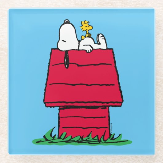 Erdnüsse | Snoopy & Woodstock Doghouse Glasuntersetzer (Vorderseite)