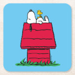 Erdnüsse | Snoopy & Woodstock Doghouse Rechteckiger Pappuntersetzer<br><div class="desc">Karo dieses lustige Design aus Erdnüssen mit Snoopy und Woodstock.</div>
