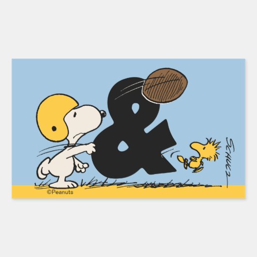 Erdnüsse | Snoopy & Woodstock Football Rechteckiger Aufkleber (Vorderseite)