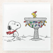 Erdnüsse | Snoopy & Woodstock Gefrorenes Birdbad Glasuntersetzer (Vorderseite)