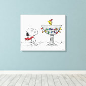 Erdnüsse | Snoopy & Woodstock Gefrorenes Birdbad Leinwanddruck (Insitu (Holzboden))