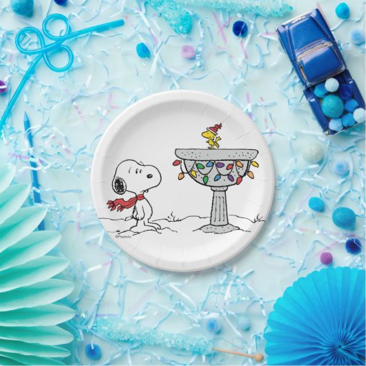Erdnüsse | Snoopy & Woodstock Gefrorenes Birdbad Pappteller (Party)