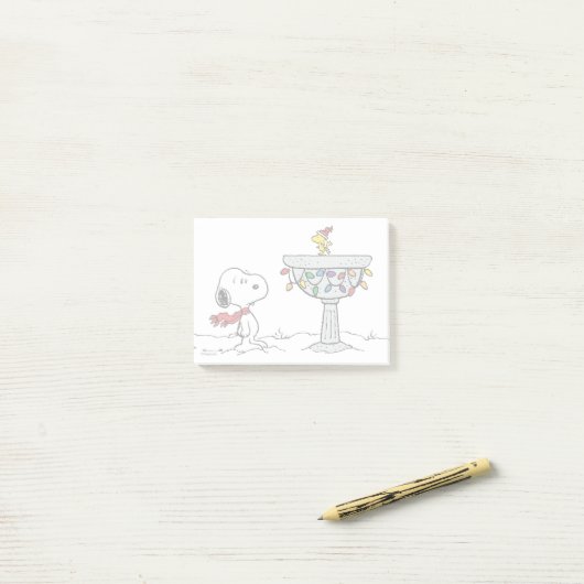 Erdnüsse | Snoopy & Woodstock Gefrorenes Birdbad Post-it Klebezettel (Auf Schreibtisch)