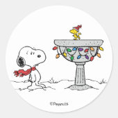Erdnüsse | Snoopy & Woodstock Gefrorenes Birdbad Runder Aufkleber (Vorderseite)